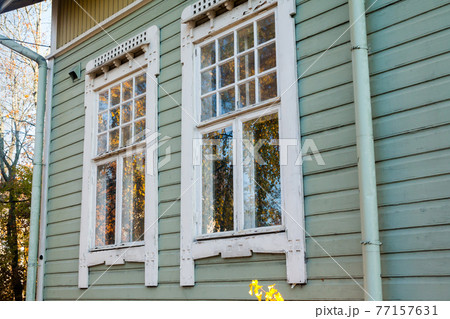 KOUVOLA, FINLAND - OCTOBER 15, 2018: Beautiful autumn in old rustic museum district of Kouvola - Kaunisnurmi KOUVOLA, FINLAND - OCTOBER 15, 2018: Beautiful autumn in old rustic museum district of Kouvola - Kaunisnurmi 77157631