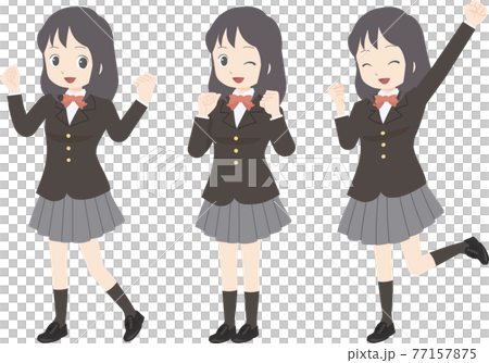 ガッツポーズの女の子のイラストセットのイラスト素材