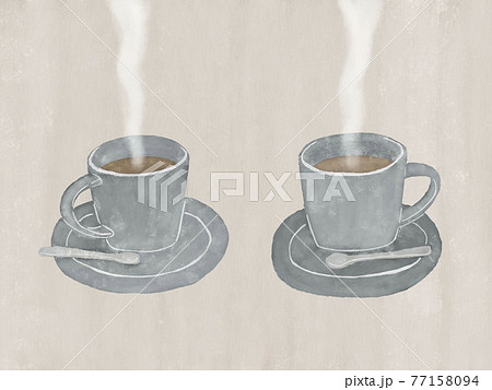 2つのホットコーヒー　手描きイラスト 77158094