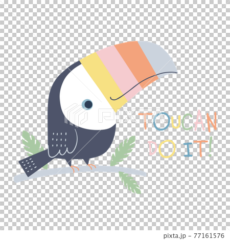 Illustration of a cute colorful beak toucan perched on a branch 77161576