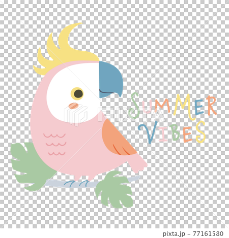 黄色いとさかを持つピンクのかわいいオウムが枝にとまっているイラストのイラスト素材