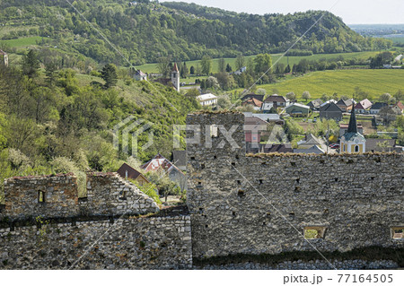 View from Beckov castle to the village, Slovakia 77164505