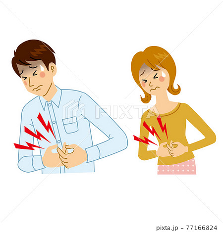 腹痛を患う男女のイラスト素材