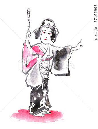 歌舞伎 女伊達 水墨画のイラスト素材