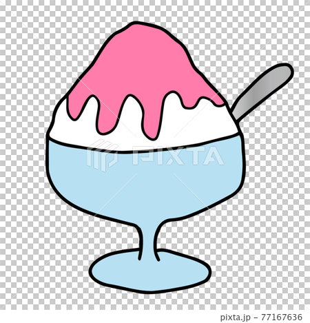 苺味のかき氷のイラストのイラスト素材