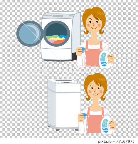 把洗滌劑放的婦女在洗衣機 77167975