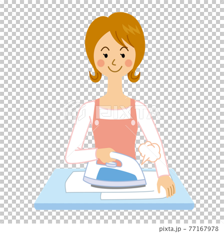 アイロンがけをする女性のイラスト素材