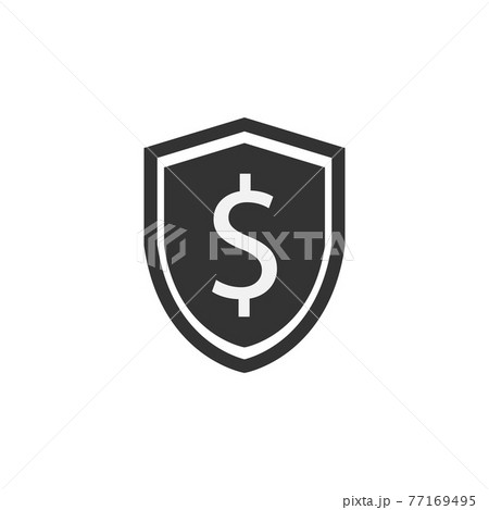 Shield icon. Dollar sign. Vector illustration. Protectoin sign. Flat design. Grey on white background. Shield icon. Dollar sign. Vector illustration. Protectoin sign. Flat design. Grey on white background. 77169495