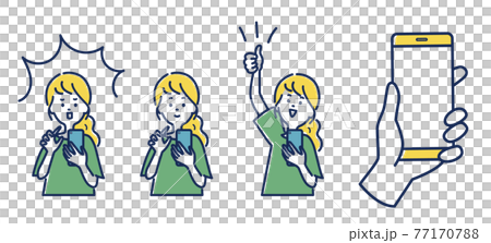 操作智能手機的女性姿勢的插圖素材 77170788