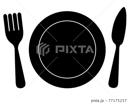 お皿とフォークとナイフ シルエット のイラスト素材