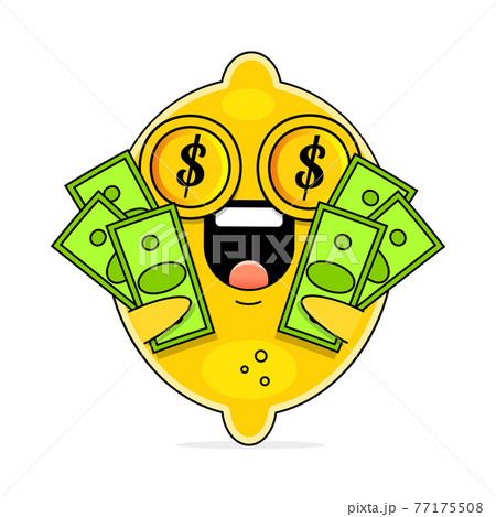 Cute Flat Cartoon Lemon Illustration. Vector illustration of cute lemon with dollar sign and smilling expression. Cute lemon Cute Flat Cartoon Lemon Illustration. Vector illustration of cute lemon with dollar sign and smilling expression. Cute lemon 77175508