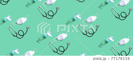 Prevent Covid-19 theme objects overhead view 77176158