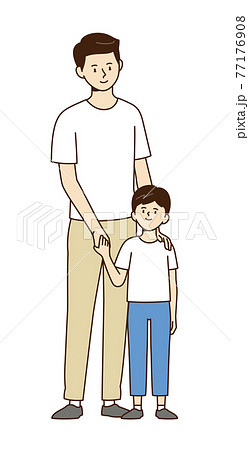 手をつないで立っている男性の親子のイラスト素材