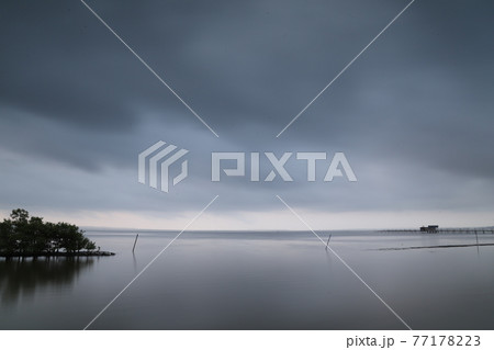 朝の霞ヶ浦湖面 77178223
