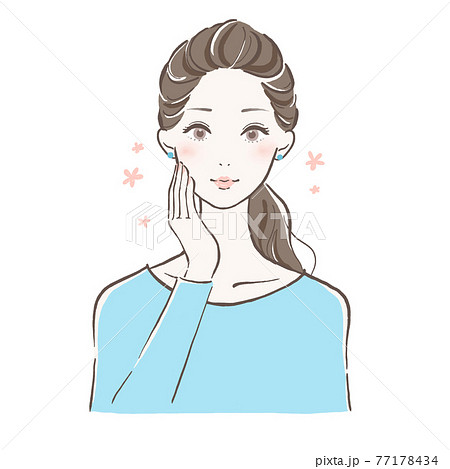 大人の女性 頬に手をそえる ポニーテールのイラスト素材