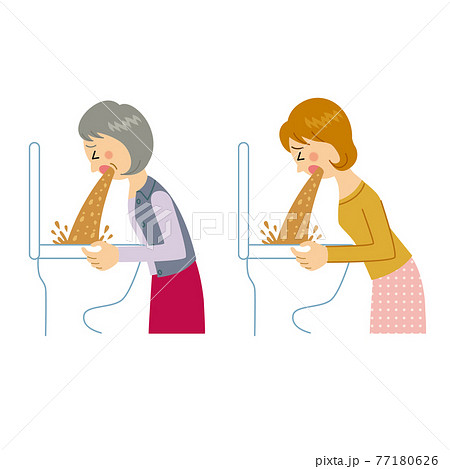 トイレに吐く女性のイラスト素材
