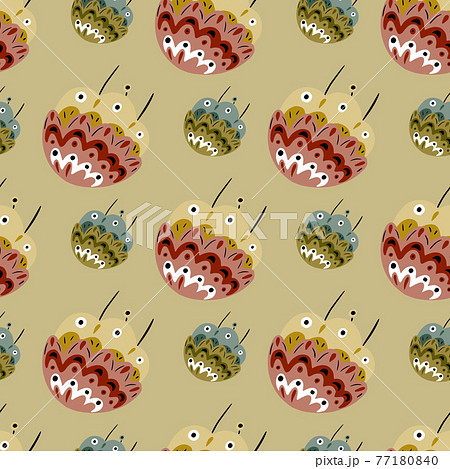 Spring seamless pattern with doodle ornamental vintage flowers print. Pale beige background. Bloom print. 77180840