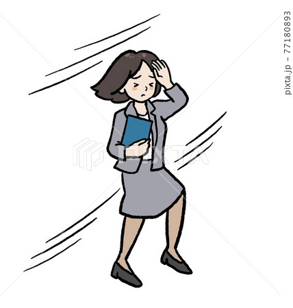 突風に吹かれるOLのイラスト 77180893