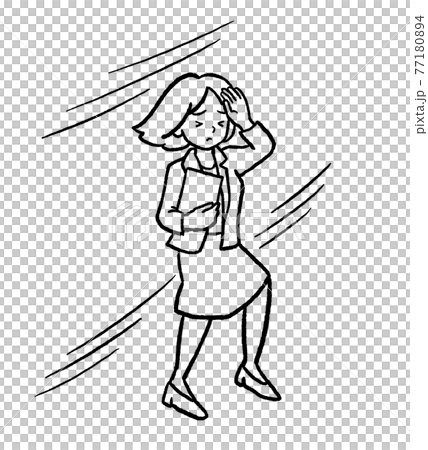 被一陣風吹走的OL線描插畫 77180894