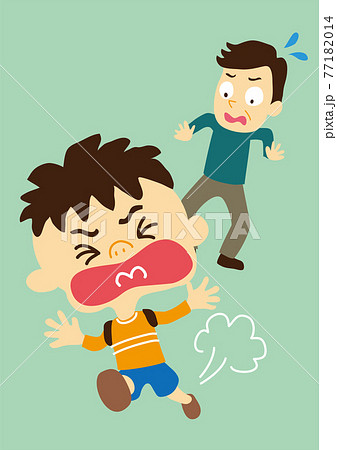 怪しい男から大声を出して逃げる男の子のイラスト素材