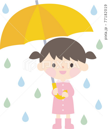 雨の中傘を挿して立っている女の子のイラスト素材