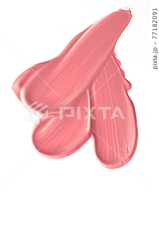 Coral beauty cosmetic texture isolated on white background, smudged makeup emulsion cream smear or foundation smudge, crushed cosmetics product and paint strokes 77182091