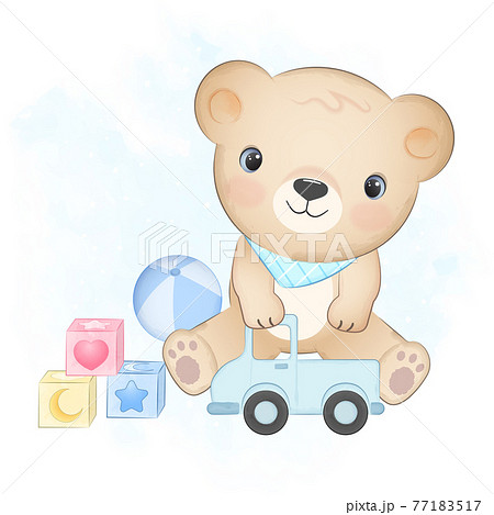 Cute little bear and baby toy hand drawn illustration 77183517