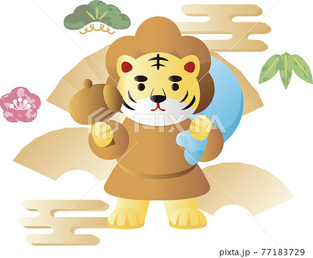22年 寅年 寅 虎 七福神 大黒天 大黒様 年賀 正月 年賀状素材 イラストのイラスト素材