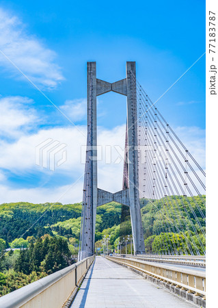 埼玉秩父の都市風景 秩父公園橋(秩父ハープ橋)のある風景 77183787