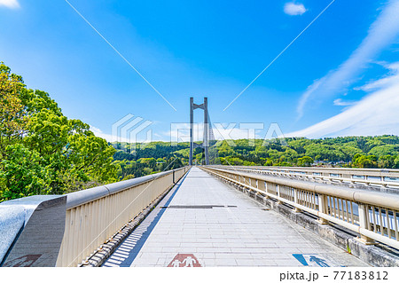 埼玉秩父の都市風景 秩父公園橋(秩父ハープ橋)のある風景 77183812