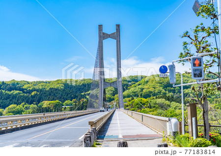 埼玉秩父の都市風景 秩父公園橋(秩父ハープ橋)のある風景 77183814