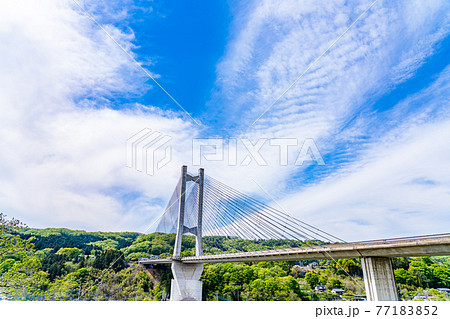 埼玉秩父の都市風景 秩父公園橋(秩父ハープ橋)のある風景 77183852