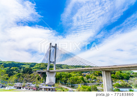 埼玉秩父の都市風景 秩父公園橋(秩父ハープ橋)のある風景 77183860