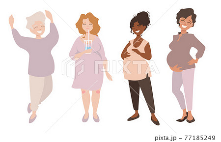 Standing Group of Pregnant Girls Enjoy Friendship Standing Group of Pregnant Girls Enjoy Friendship 77185249
