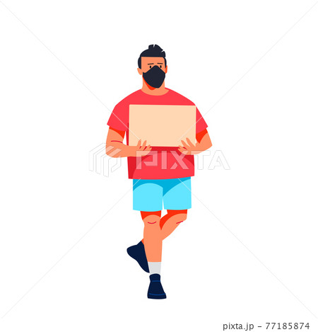 Protester man holding empty banner. Activist protesting, political meeting, strike human rights. Flat character vector illustration isolated on white background Protester man holding empty banner. Activist protesting, political meeting, strike human rights. Flat character vector illustration isolated on white background 77185874