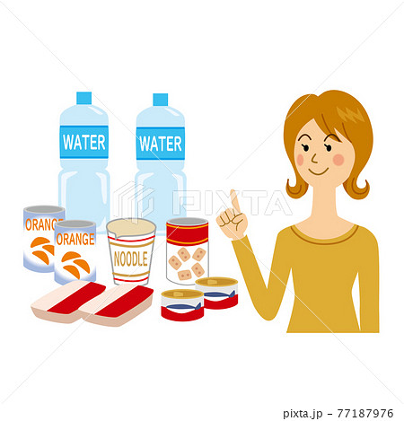 食料を備蓄する女性 食料を備蓄する女性 77187976