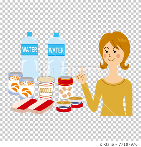 食料を備蓄する女性 食料を備蓄する女性 77187976