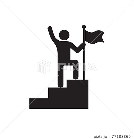 Man with flag stendind on the top of staircase icon vector success and victory concept for graphic design, logo, web site, social media, mobile app, ui illustration Man with flag stendind on the top of staircase icon vector success and victory concept for graphic design, logo, web site, social media, mobile app, ui illustration 77188869