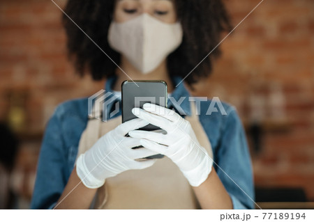 Small business owner, barista, waiter with mobile app and online ordering 77189194