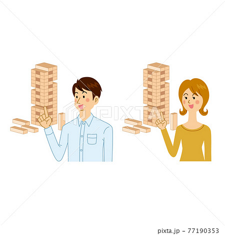 ジェンガをする男女のイラスト素材