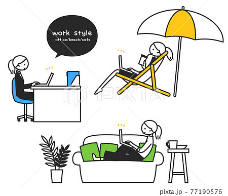 ワーケーションを楽しむちまっとした人物 ワーケーションを楽しむちまっとした人物 77190576