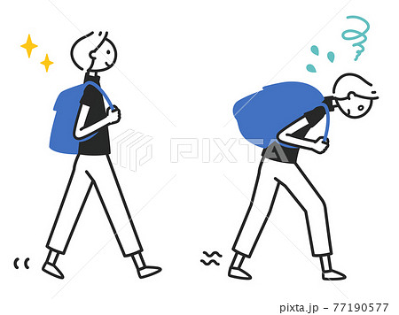 荷物を背負って歩く　ちまっとした人物 77190577