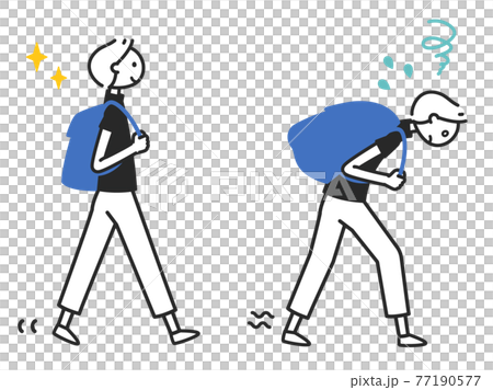 荷物を背負って歩く　ちまっとした人物 77190577