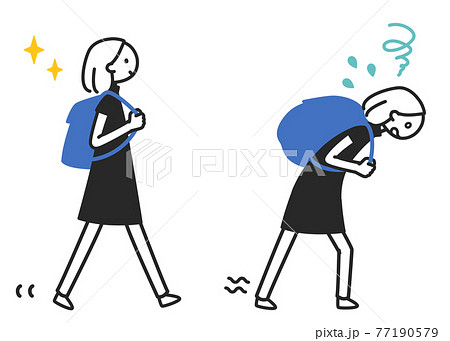 荷物を背負って歩く　ちまっとした人物 77190579