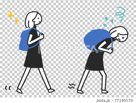 荷物を背負って歩く　ちまっとした人物 77190579