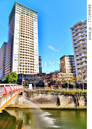 御成橋／目黒川よりオーバルコート大崎方面を望む(東京都品川区)【2020.12】 77190688