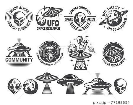 Badges Set With Ufo And Aliens Design のイラスト素材 Badges Set With Ufo And Aliens Design のイラスト素材