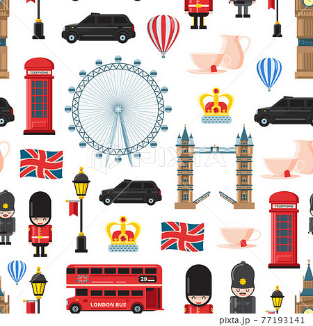 cartoon London sights and objects background or pattern illustration 77193141