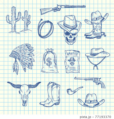 hand drawn wild west cowboy set 77193370