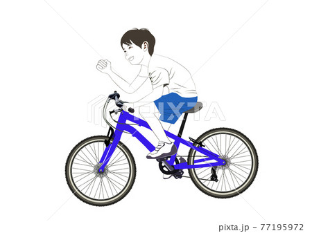 楽しそうに自転車を漕ぐ少年イラストのイラスト素材